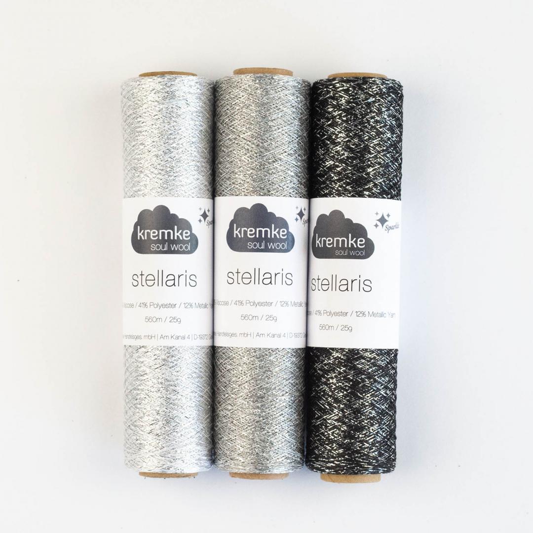 STELLARIS Kremke Soul Wool Lauflänge 560m/25g Glitzer Beilaufgarn Lace schwarz weiß silber creme gold