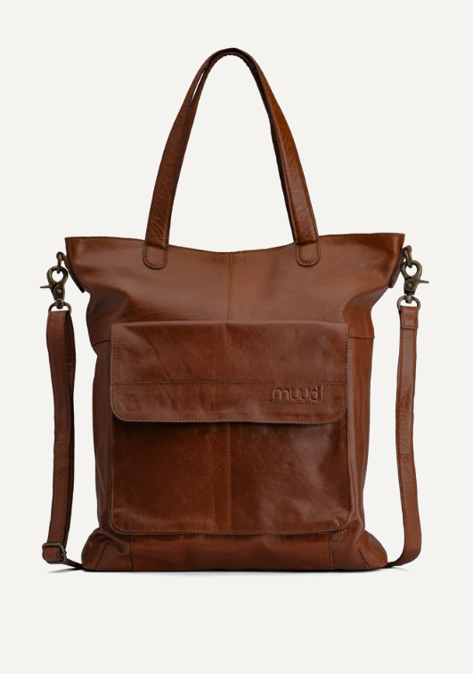 muud Arendal Projekttasche hochwertiges Leder handgefertigte Schultertasche black whisky rich brown