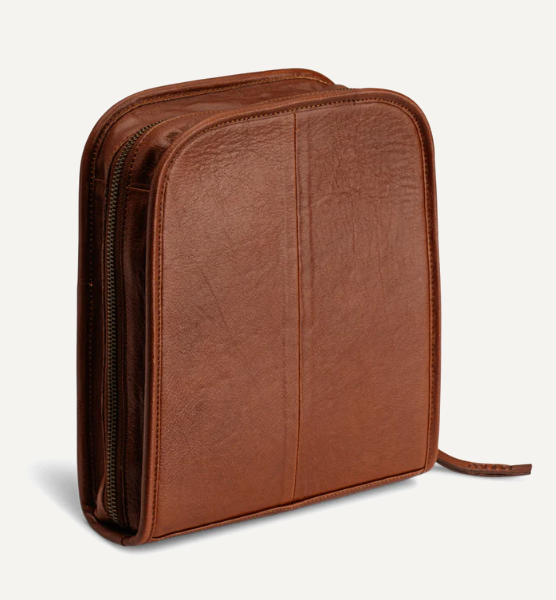 muud Voss Case Nadeletui hochwertiges Leder handgefertigtes Stricketui black whisky rich brown