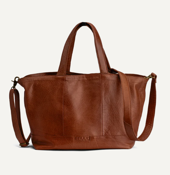 muud Hiba Projekttasche aus hochwertigem Leder handgefertigte Schultertasche black, whisky, rich brown