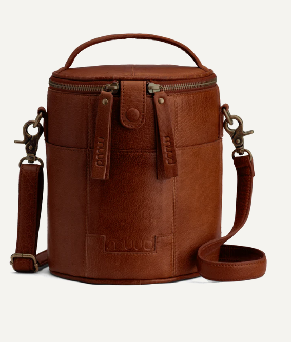 muud Saturn Projekttasche hochwertiges Leder handgefertigte Schultertasche rich brown black whisky