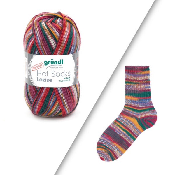 Sockenwolle Gründl Hot Socks Lazise 4-fach LL 420m/100g Schurwolle superwash rot grün blau rosa gelb orange beere