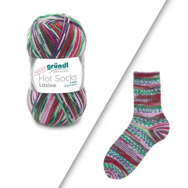 Sockenwolle Gründl Hot Socks Lazise 4-fach LL 420m/100g Schurwolle superwash rot grün blau rosa gelb orange beere