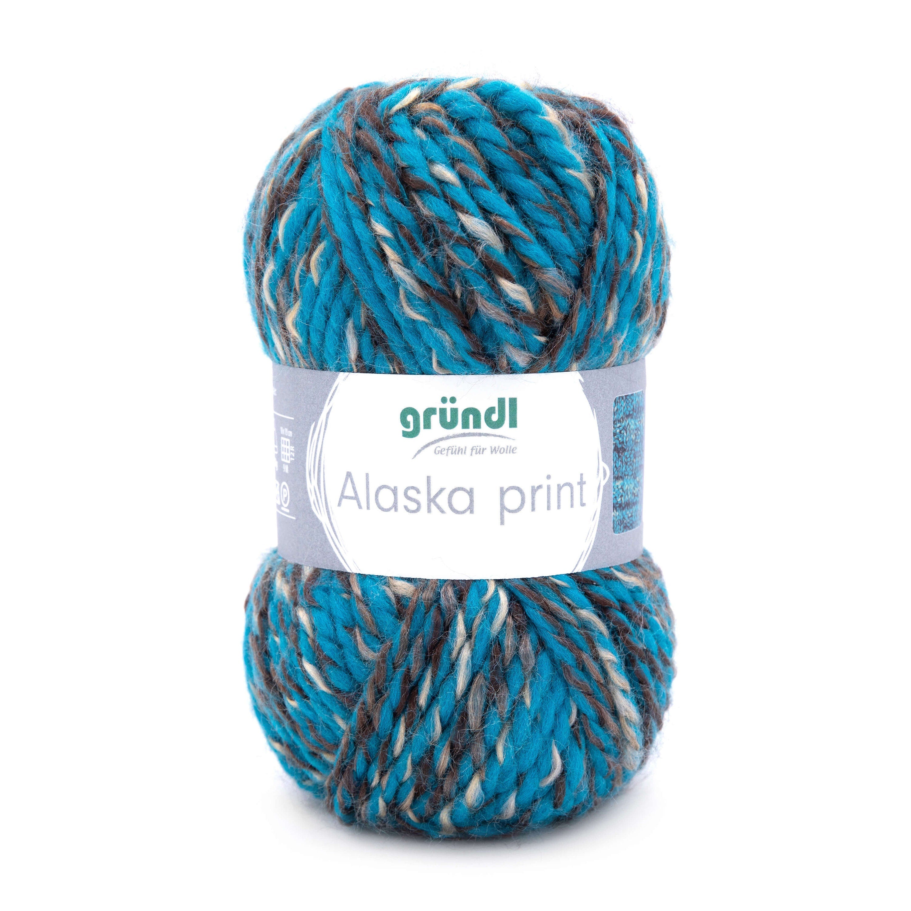 Gründl Alaska Print, Chunky Garn, 100g Knäuel Winterwolle Schnellstrickgarn weich warm kuschelig leicht Farbe wählen
