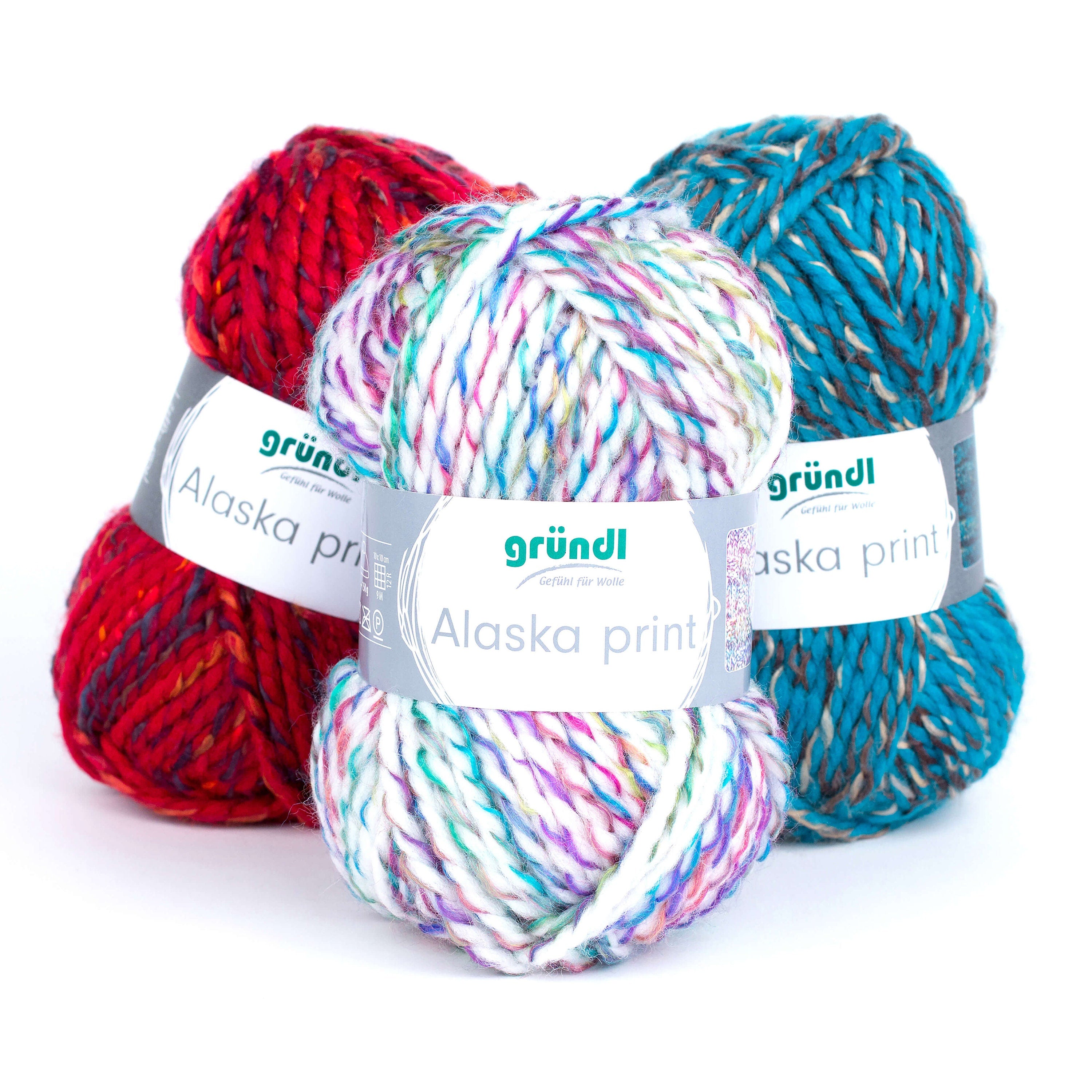 Gründl Alaska Print, Chunky Garn, 100g Knäuel Winterwolle Schnellstrickgarn weich warm kuschelig leicht Farbe wählen