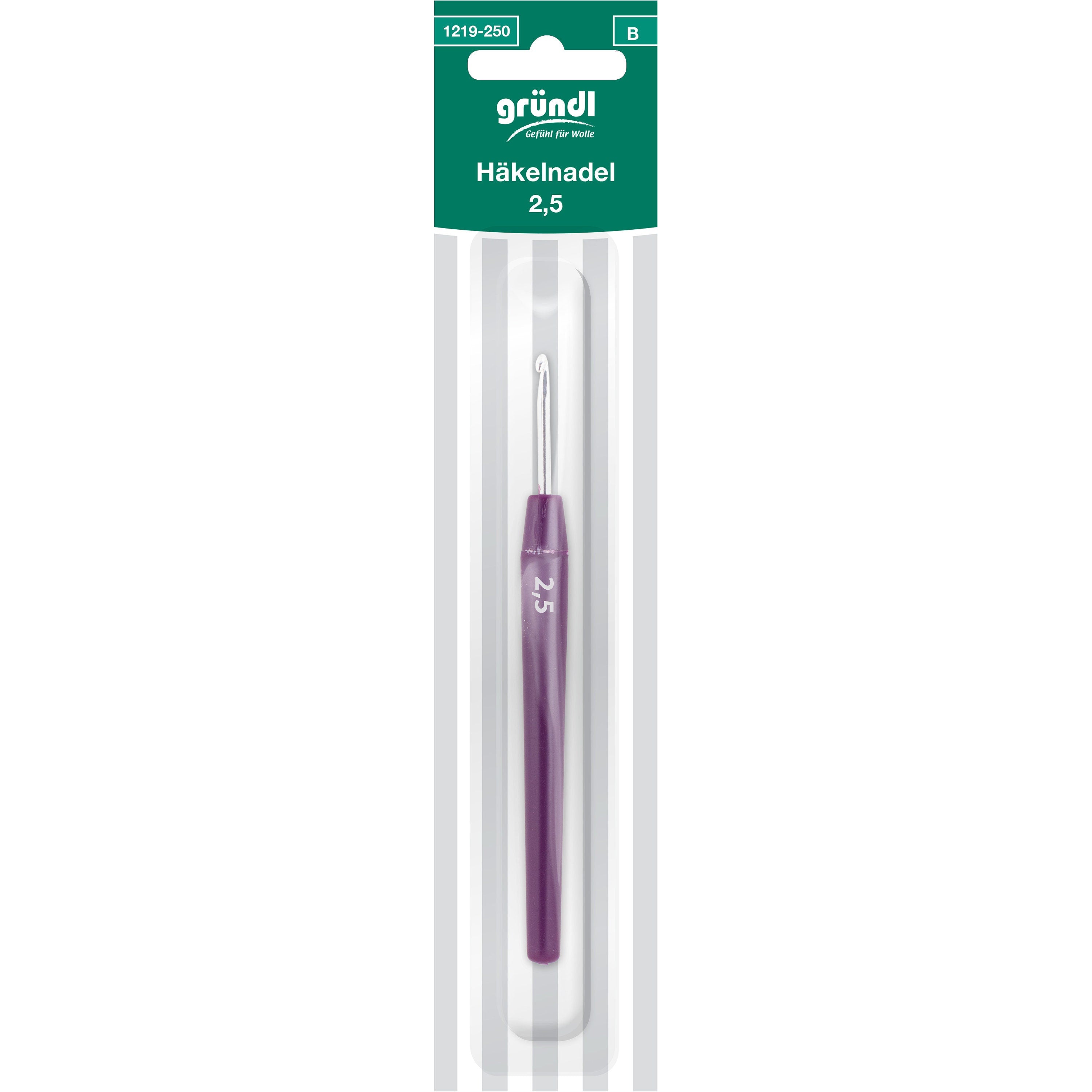 GRÜNDL Häkelnadeln mit Griff - Größe wählbar - Häkeln Wolle Baumwolle