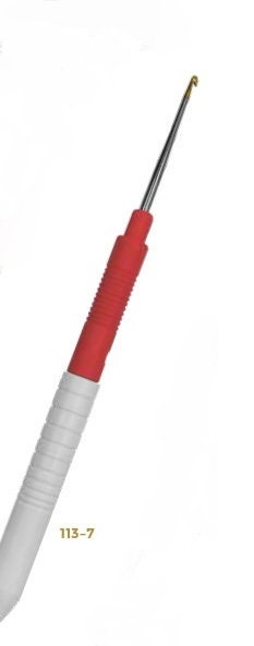 ADDI FINE Garnhäkelnadel 113-7 aus Edelstahl mit Griff vergoldete Köpfe, für feinste Arbeiten - Spitze Lace Häkeln