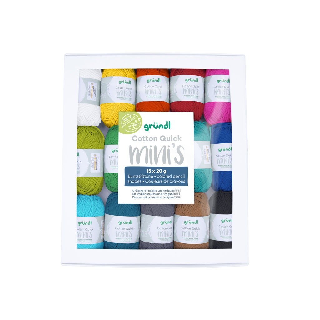 GRÜNDL 300 g Cotton Quick Minis 15 x 20g/50 m LL reine Baumwolle mercerisiert  Amigurumi