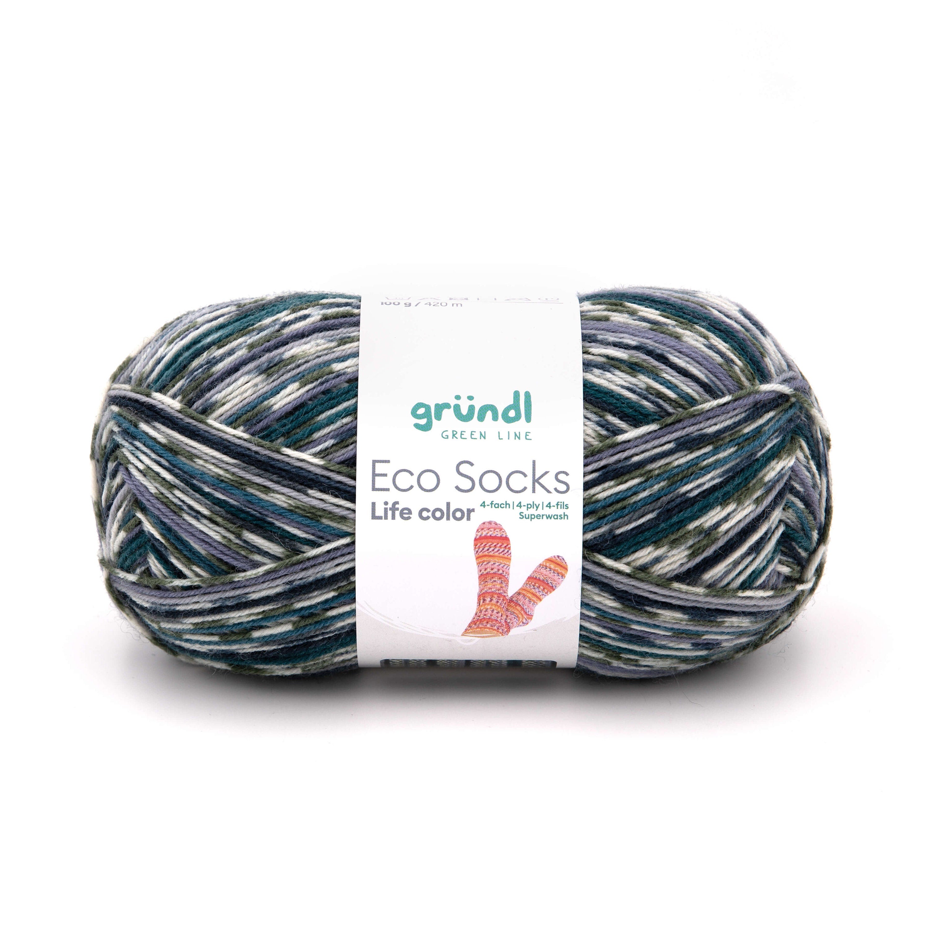 GRÜNDL Sockenwolle Eco Socks Life Color 4-fach LL 420m/100g Schurwolle superwash