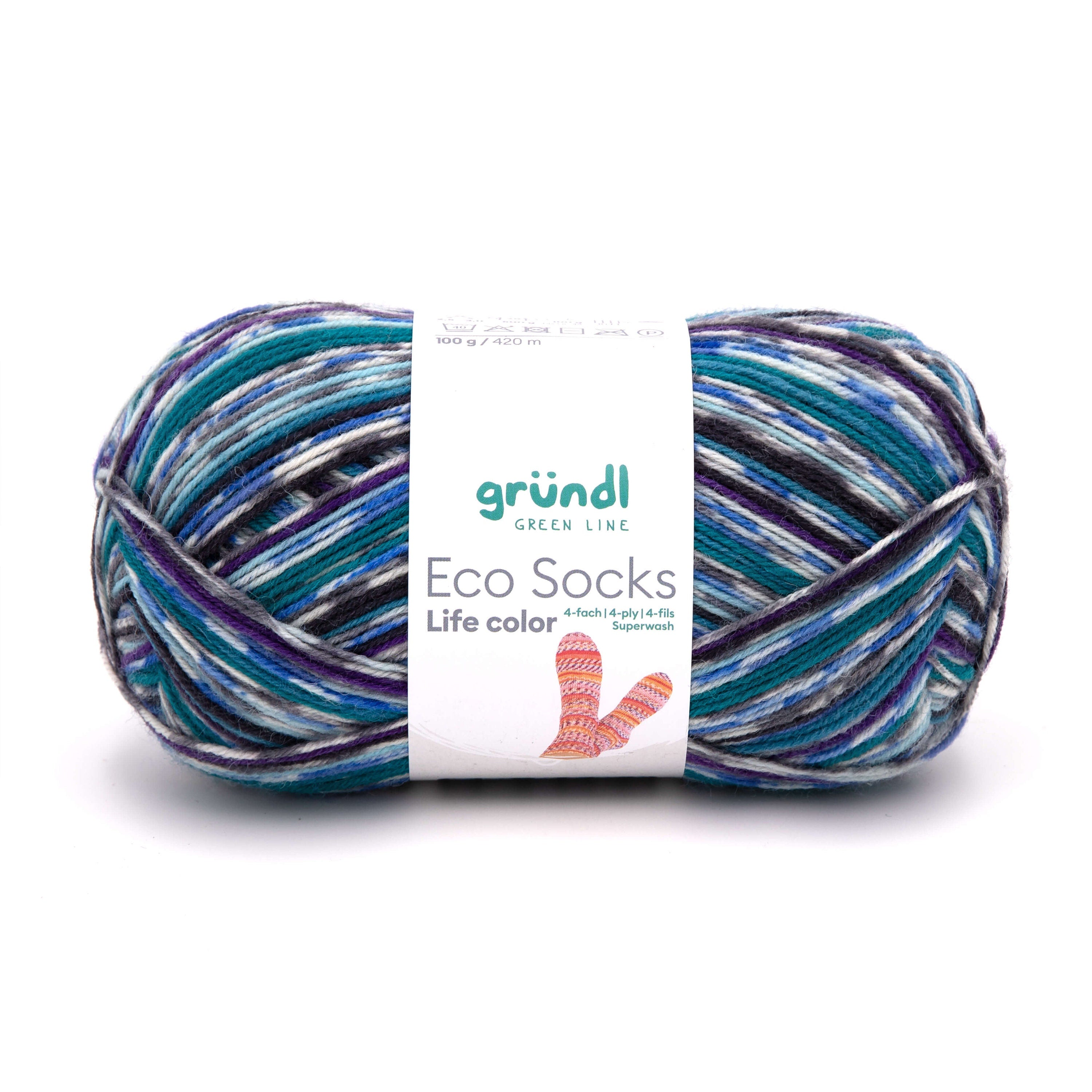 GRÜNDL Sockenwolle Eco Socks Life Color 4-fach LL 420m/100g Schurwolle superwash