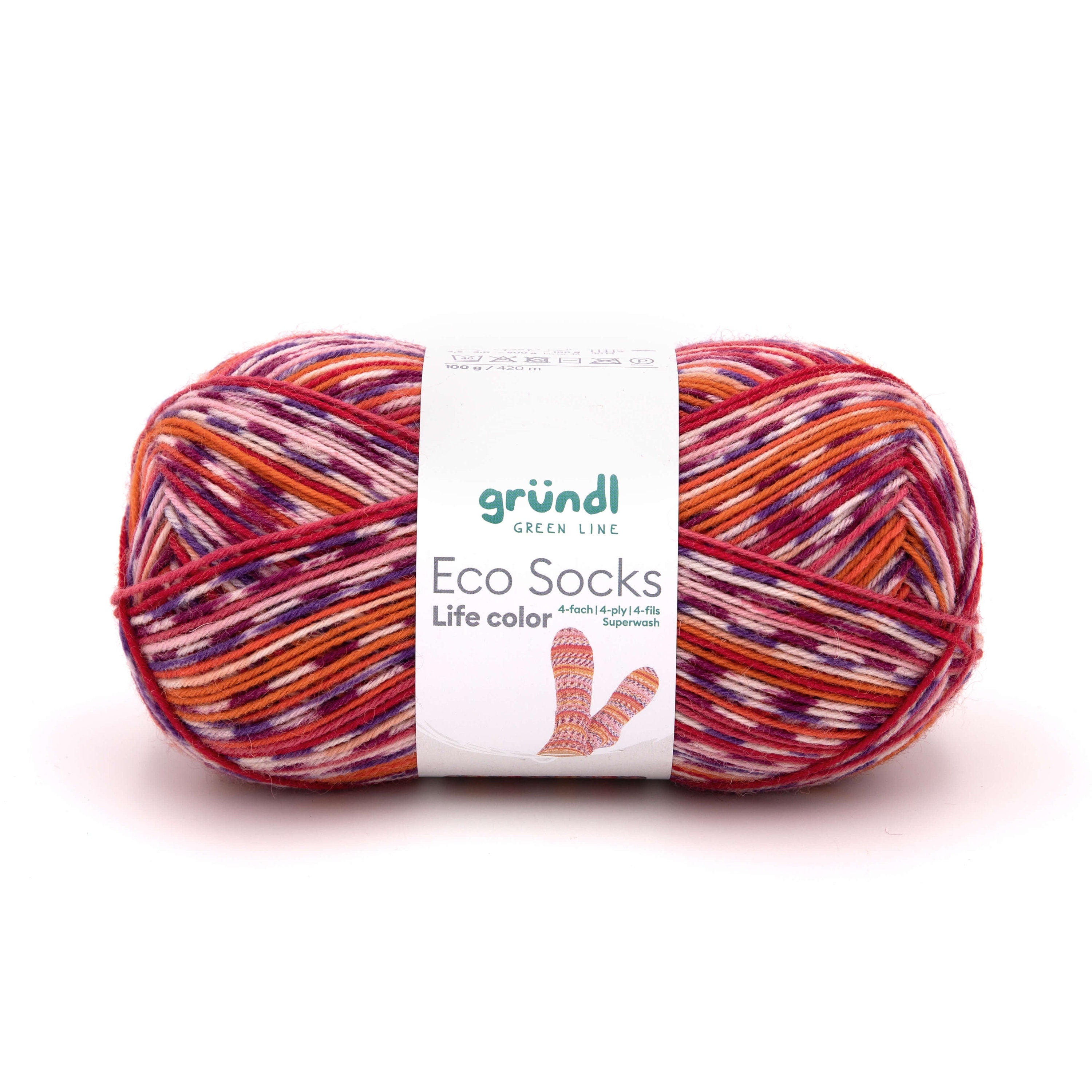 GRÜNDL Sockenwolle Eco Socks Life Color 4-fach LL 420m/100g Schurwolle superwash