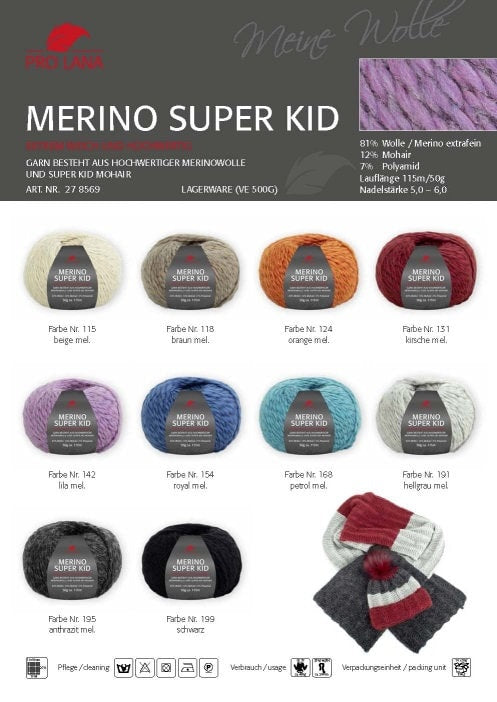 PRO LANA Merino Super Kid Farb 50g /115m Merino extrafine Mohair - mulesingfrei kuschelig warm