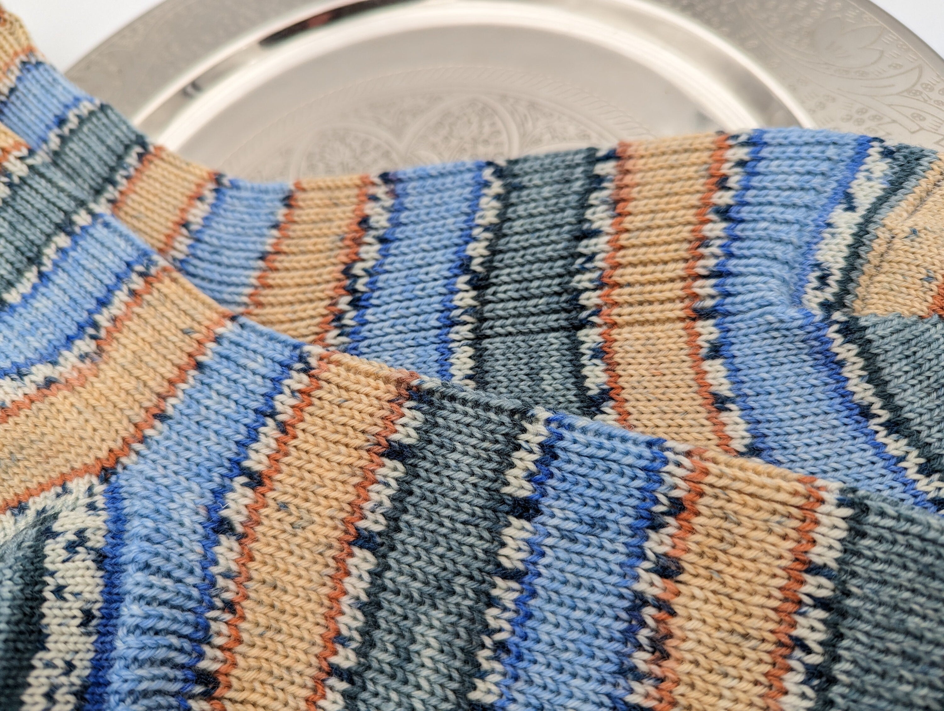 SOCKEN HANDGESTRICKT Schurwolle/Polyamid gestrickte Socken hellblau beige Gr.40/41/42 knitted socks