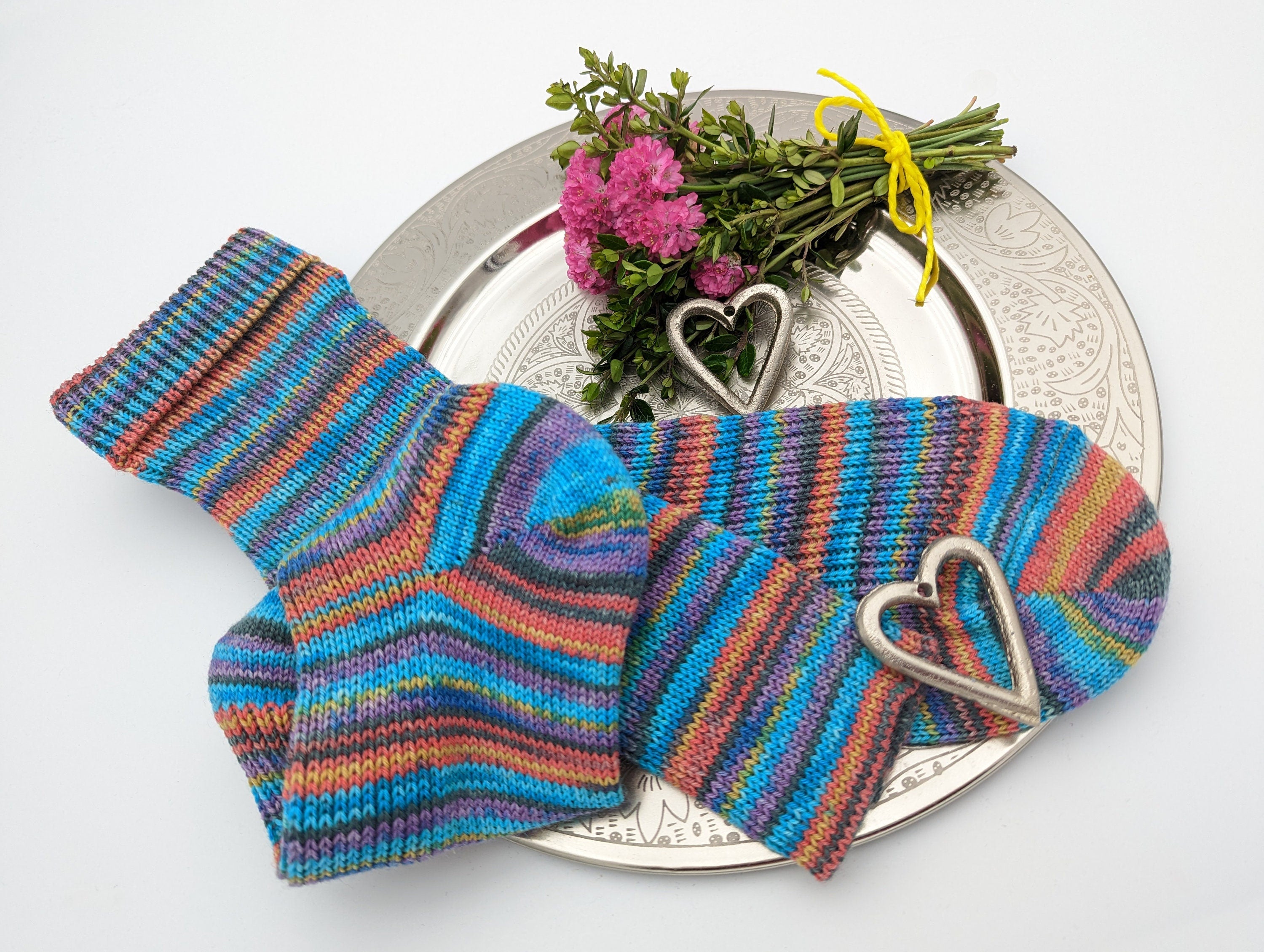 SOCKEN HANDGESTRICKT Schurwolle/Polyamid gestrickte Socken rot türkis Gr.40/41/42 socks