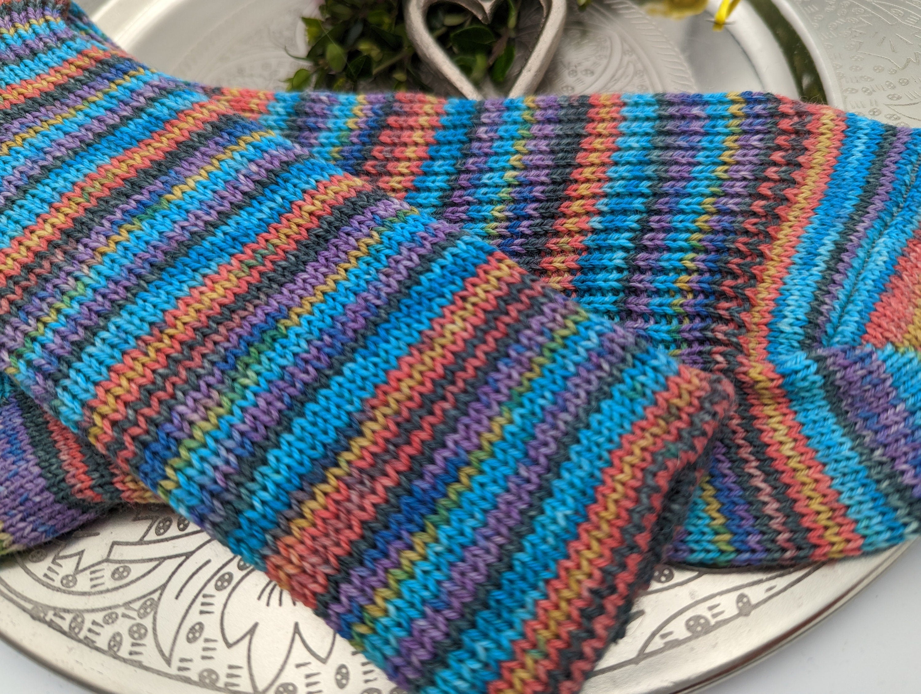 SOCKEN HANDGESTRICKT Schurwolle/Polyamid gestrickte Socken rot türkis Gr.40/41/42 socks