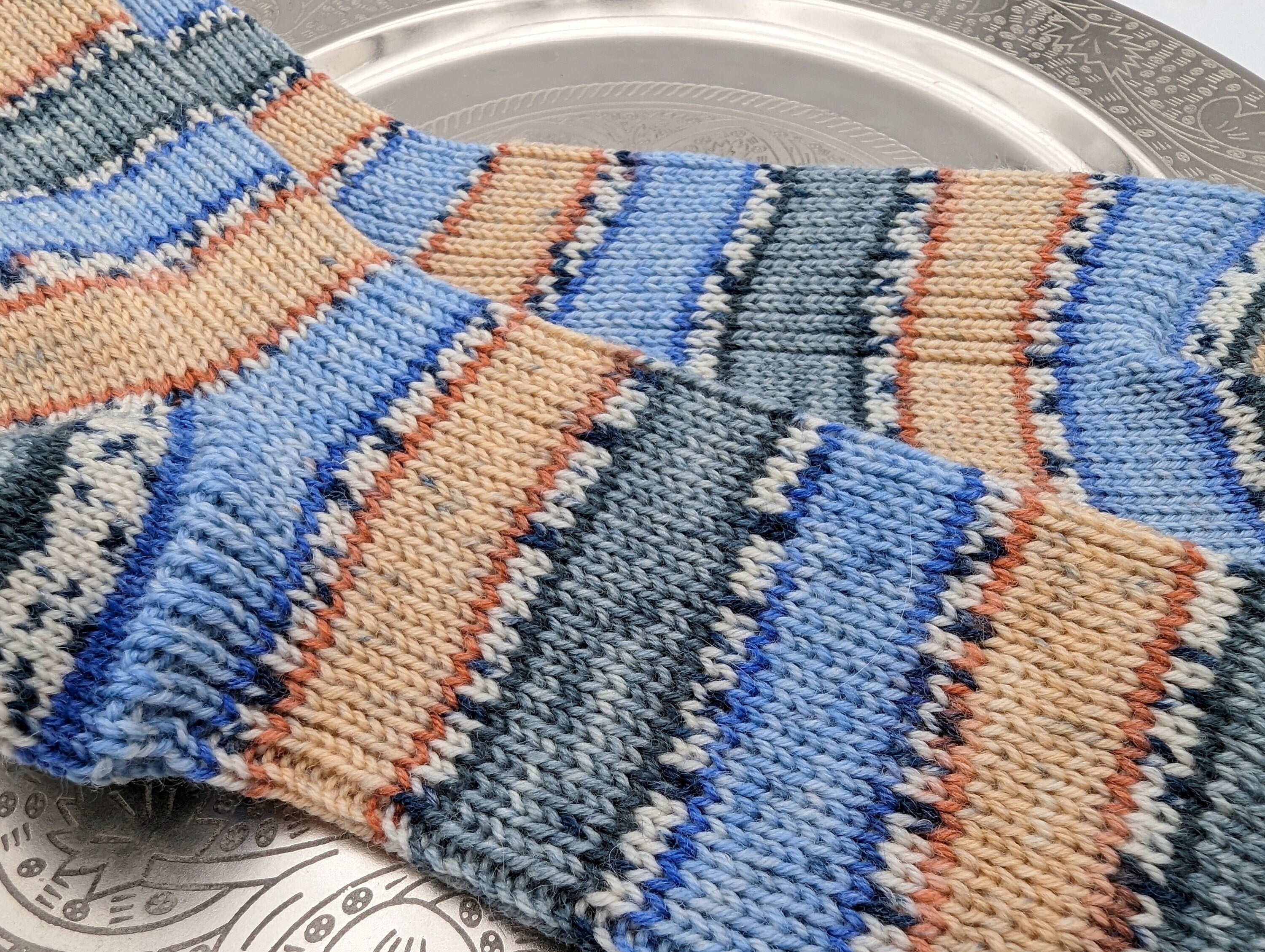 SOCKEN HANDGESTRICKT Schurwolle/Polyamid gestrickte Socken hellblau beige Gr.40/41/42 knitted socks