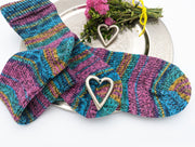 SOCKEN HANDGESTRICKT Schurwolle/Polyamid gestrickte Socken pink türkis Gr.40/41/42 knitted socks