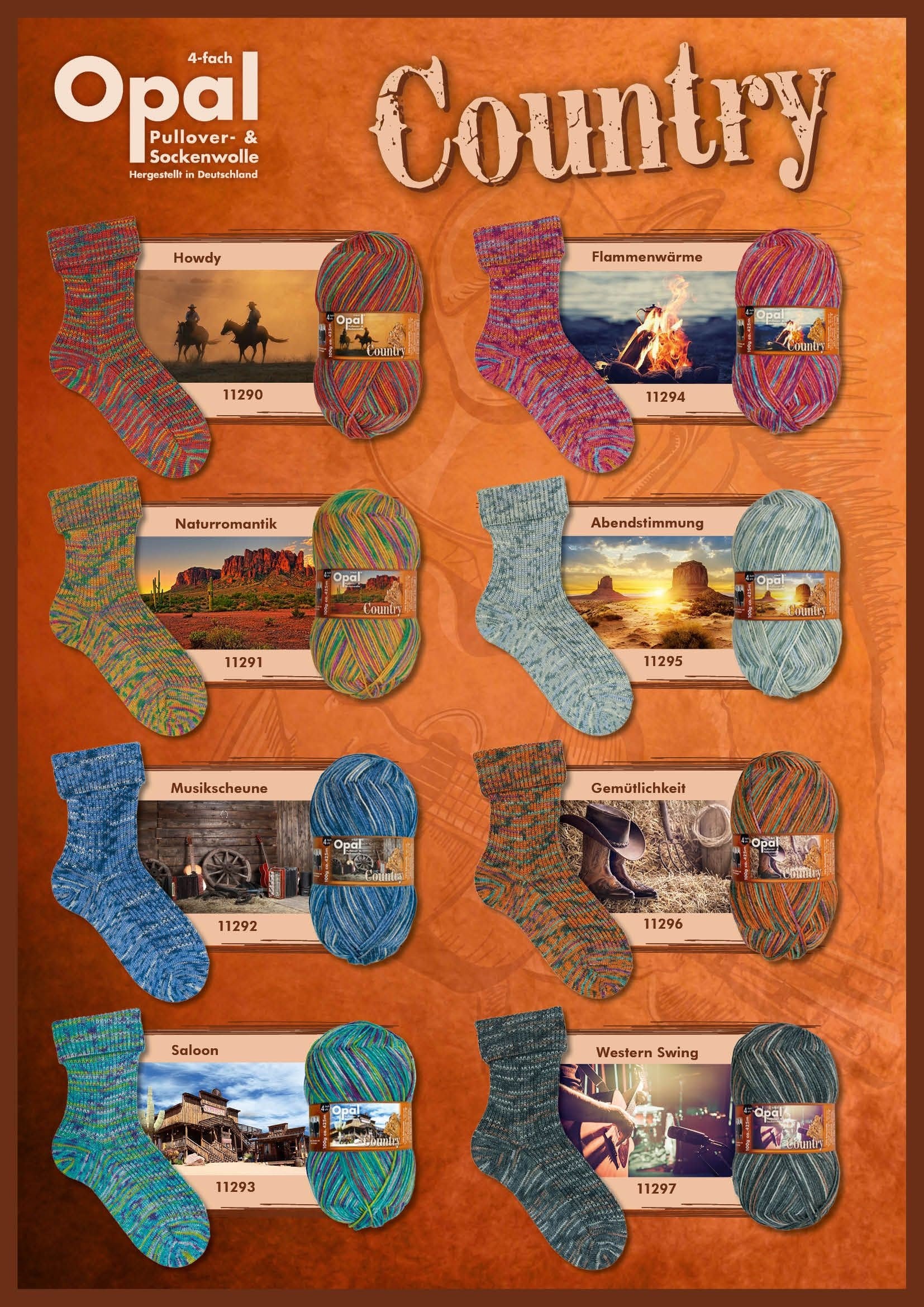 OPAL Sockenwolle 4-fach COUNTRY Schurwolle Polyamid Knäuel 100g/425m