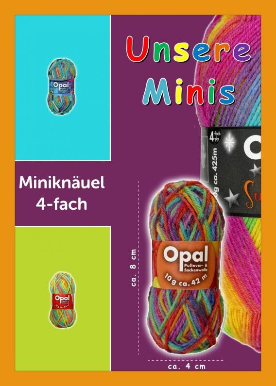 5 OPAL Sockenwolle 4-fach MINIS Schurwolle 10 g 4-fädig bunt Farbverlauf