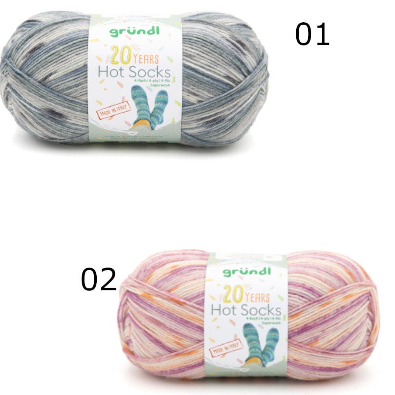 Sockenwolle GründHot Socks 20 Years 4-fach LL 420m/100g Schurwolle superwash lila grün blau rosa gelb grau