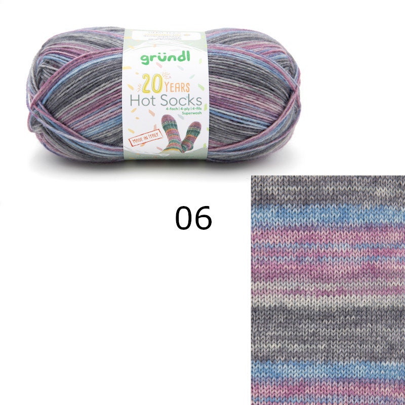 Sockenwolle GründHot Socks 20 Years 4-fach LL 420m/100g Schurwolle superwash lila grün blau rosa gelb grau