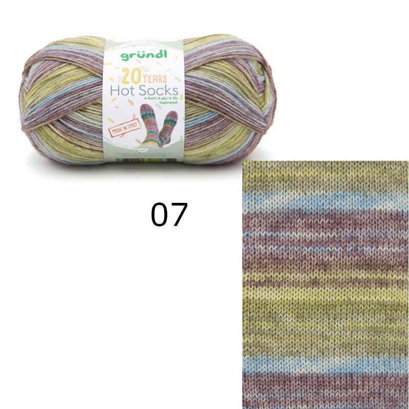 Sockenwolle GründHot Socks 20 Years 4-fach LL 420m/100g Schurwolle superwash lila grün blau rosa gelb grau