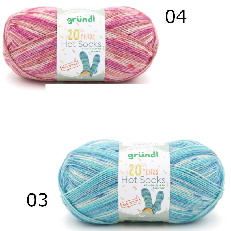 Sockenwolle GründHot Socks 20 Years 4-fach LL 420m/100g Schurwolle superwash lila grün blau rosa gelb grau