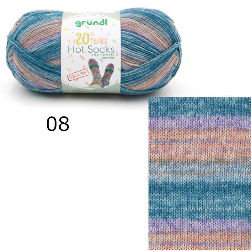 Sockenwolle GründHot Socks 20 Years 4-fach LL 420m/100g Schurwolle superwash lila grün blau rosa gelb grau