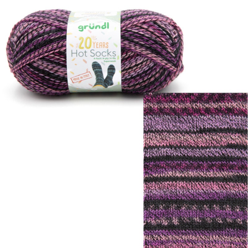 Sockenwolle GründHot Socks 20 Years 4-fach LL 420m/100g Schurwolle superwash lila grün blau rosa gelb grau