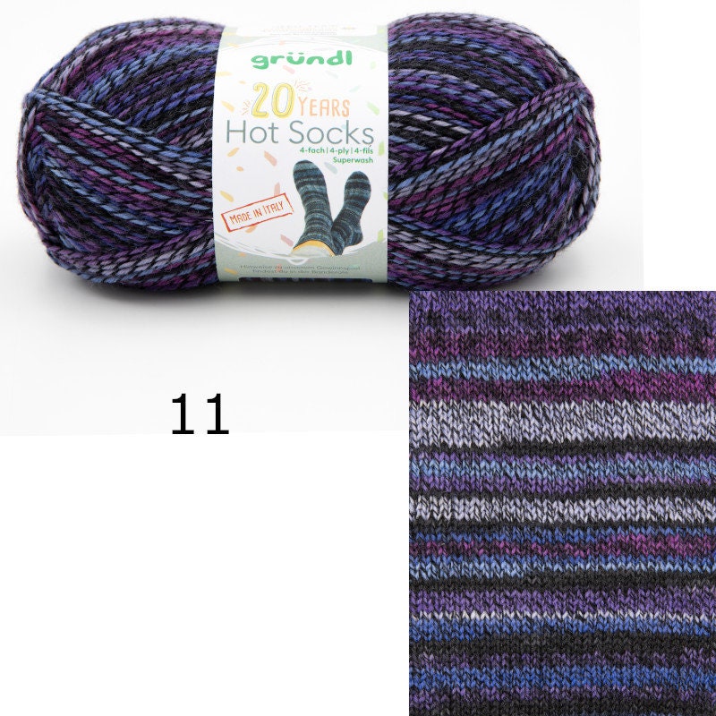 Sockenwolle GründHot Socks 20 Years 4-fach LL 420m/100g Schurwolle superwash lila grün blau rosa gelb grau