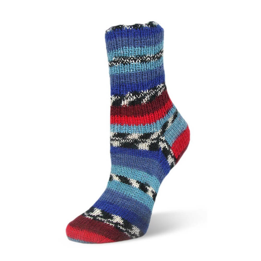 Sockenwolle RELLANA Flotte Socke Merino Seide LL 420m/100g  superwash bunt Muster aus dem Knäuel