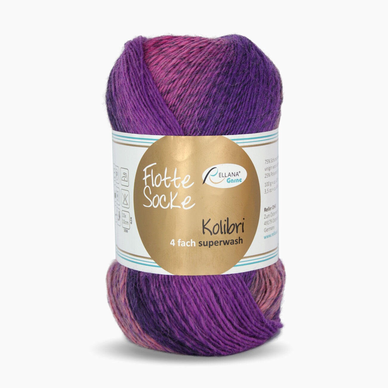 Sockenwolle RELLANA Flotte Socke Kolibri 420m/100g superwash bunt Muster aus dem Knäuel 4-fach