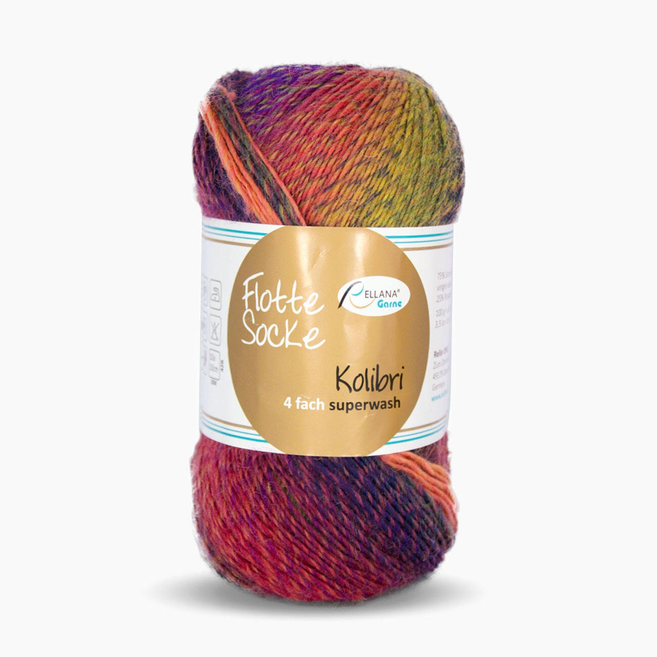 Sockenwolle RELLANA Flotte Socke Kolibri 420m/100g superwash bunt Muster aus dem Knäuel 4-fach