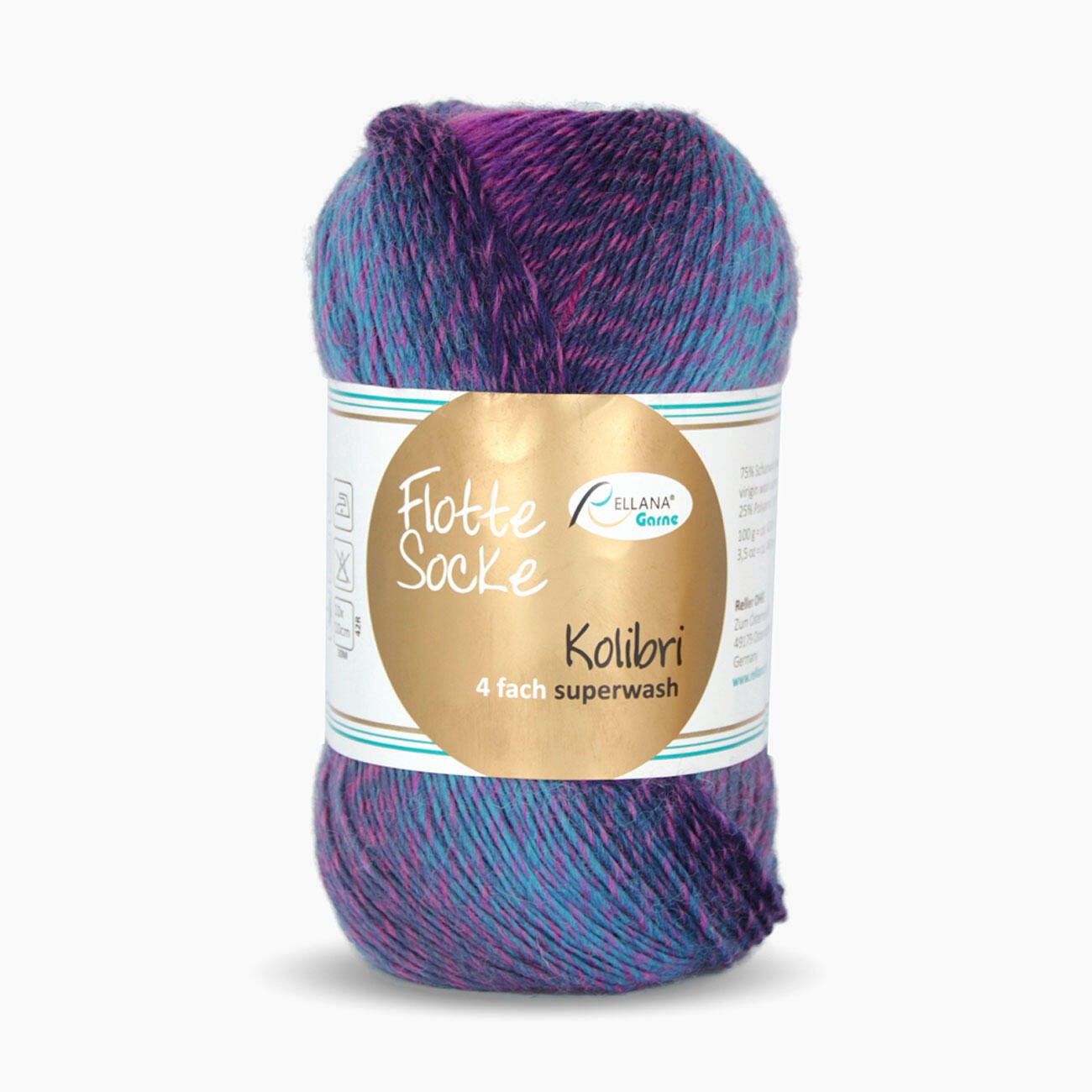 Sockenwolle RELLANA Flotte Socke Kolibri 420m/100g superwash bunt Muster aus dem Knäuel 4-fach
