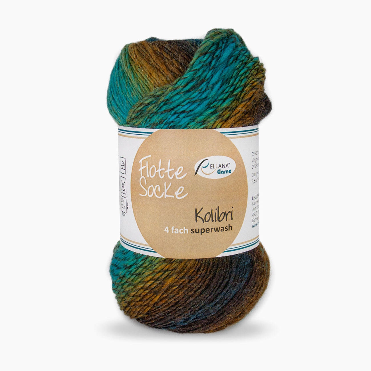 Sockenwolle RELLANA Flotte Socke Kolibri 420m/100g superwash bunt Muster aus dem Knäuel 4-fach