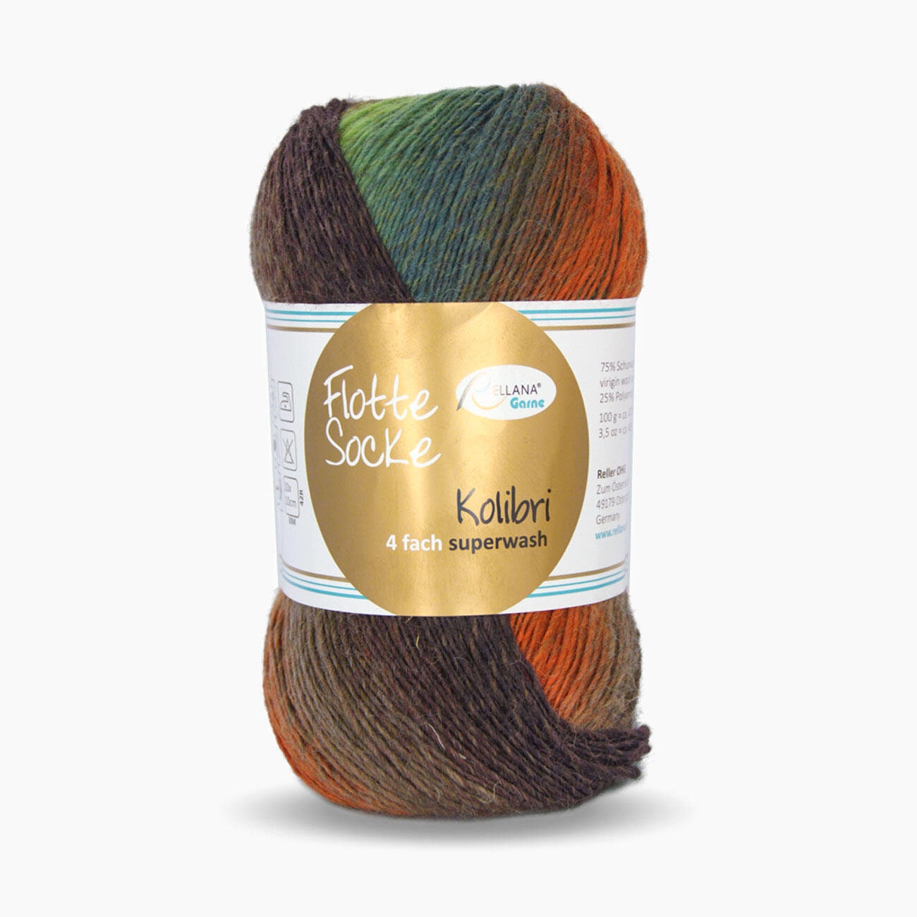 Sockenwolle RELLANA Flotte Socke Kolibri 420m/100g superwash bunt Muster aus dem Knäuel 4-fach