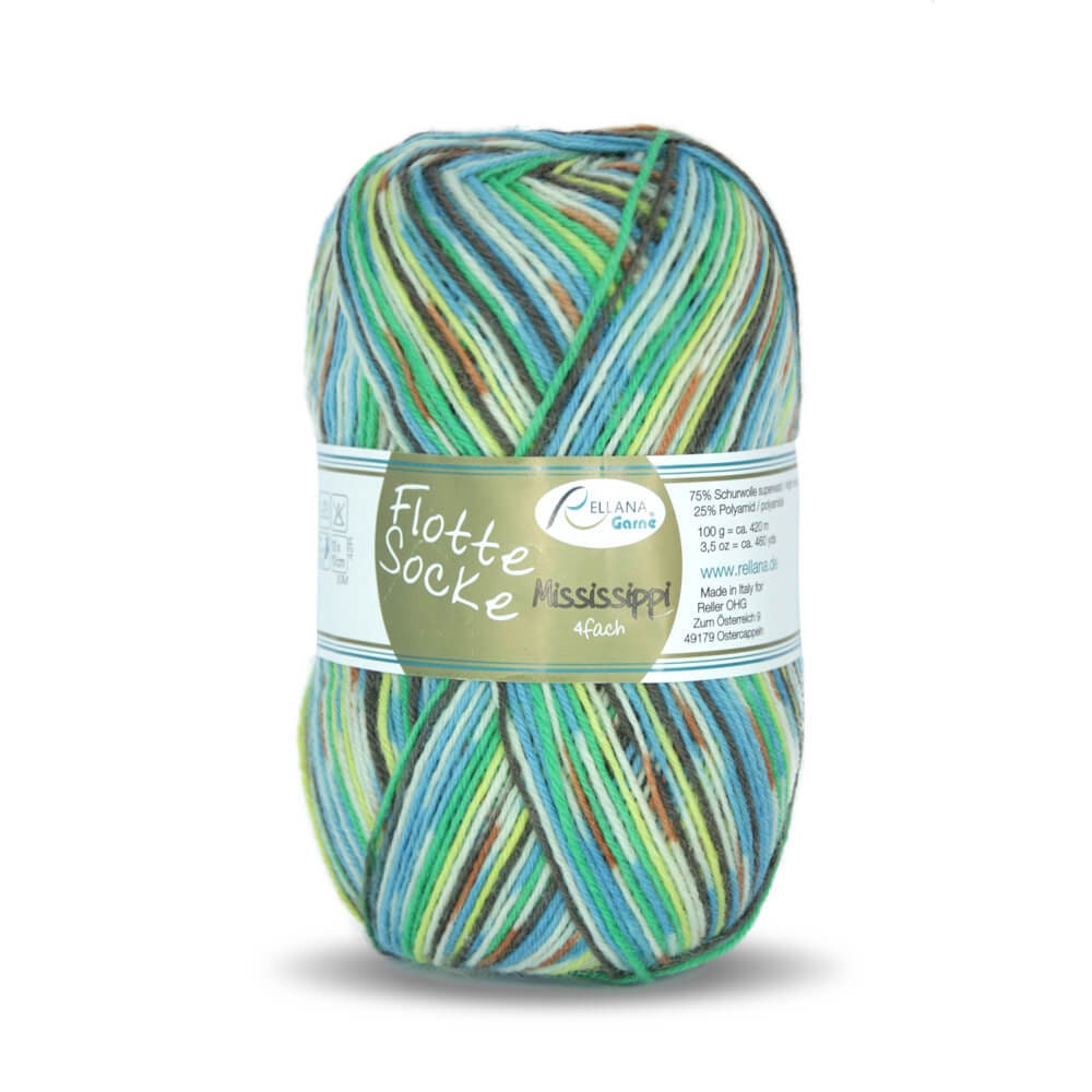 Sockenwolle RELLANA 4-fach Flotte Socke Mississippi LL 420m/100g  superwash mulsingfrei bunt