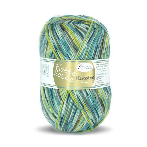 Sockenwolle RELLANA 4-fach Flotte Socke Mississippi LL 420m/100g  superwash mulsingfrei bunt