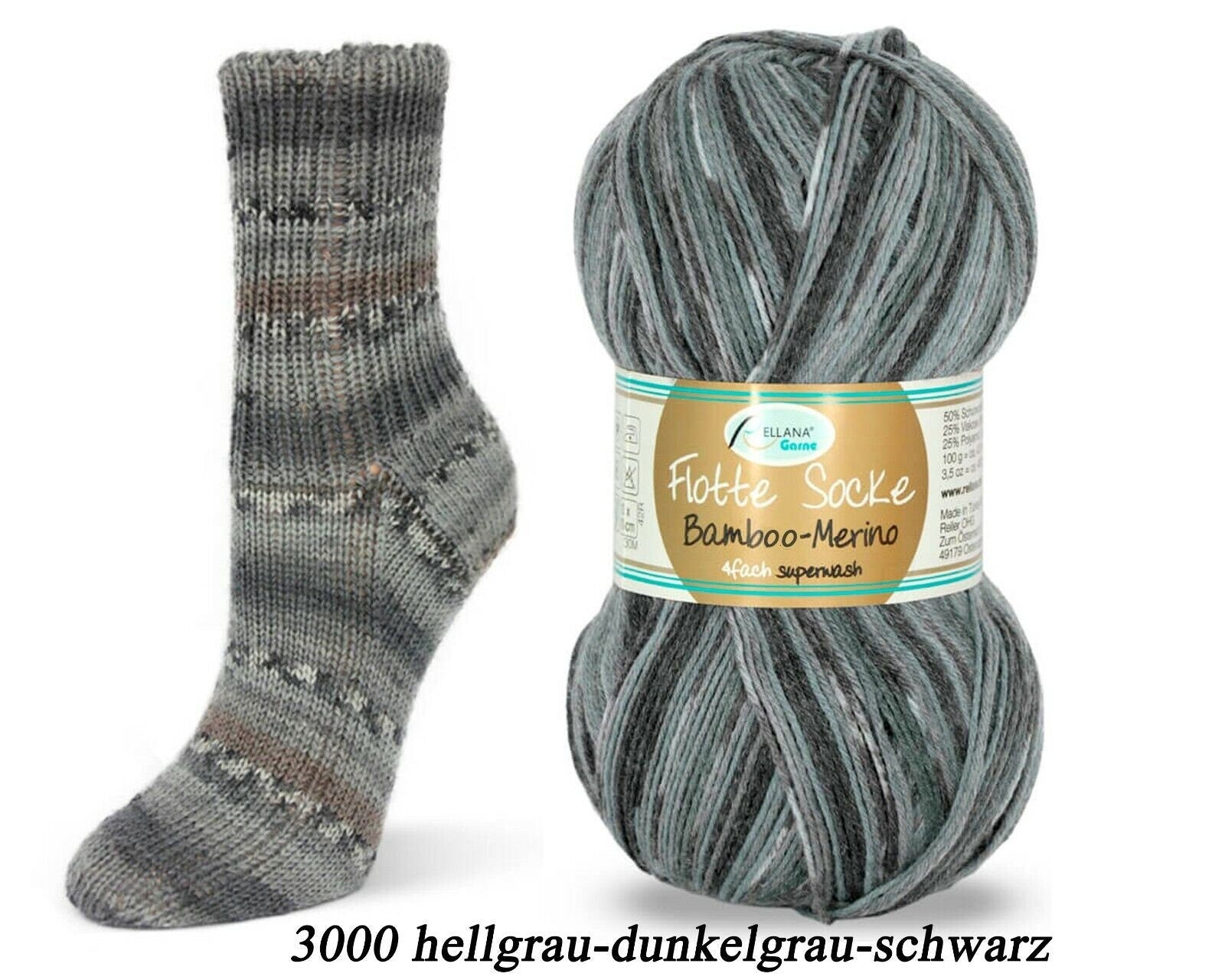 Sockenwolle RELLANA Flotte Socke Bambus Merino Schurwolle LL 420m/100g superwash bunt Muster