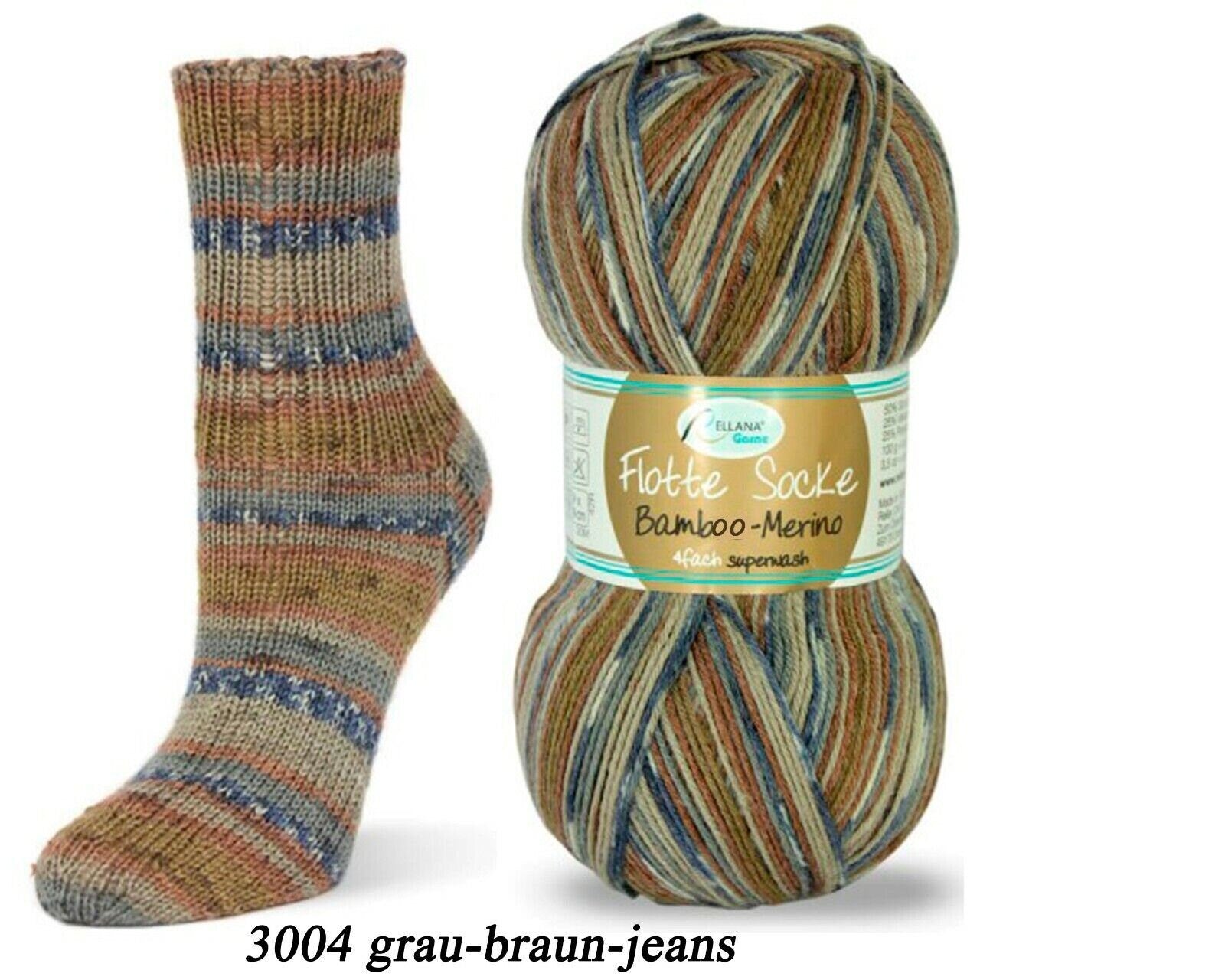 Sockenwolle RELLANA Flotte Socke Bambus Merino Schurwolle LL 420m/100g superwash bunt Muster