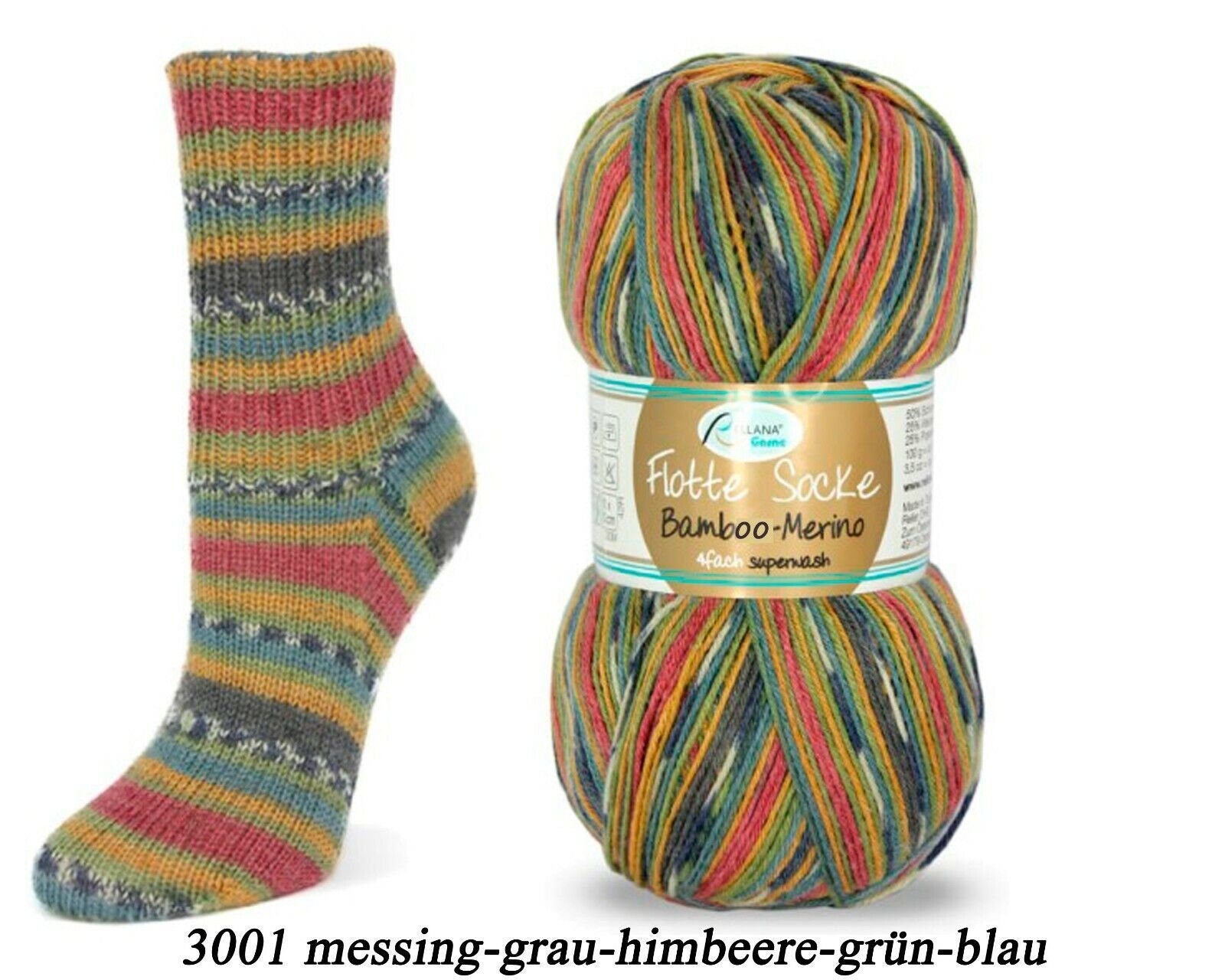 Sockenwolle RELLANA Flotte Socke Bambus Merino Schurwolle LL 420m/100g superwash bunt Muster