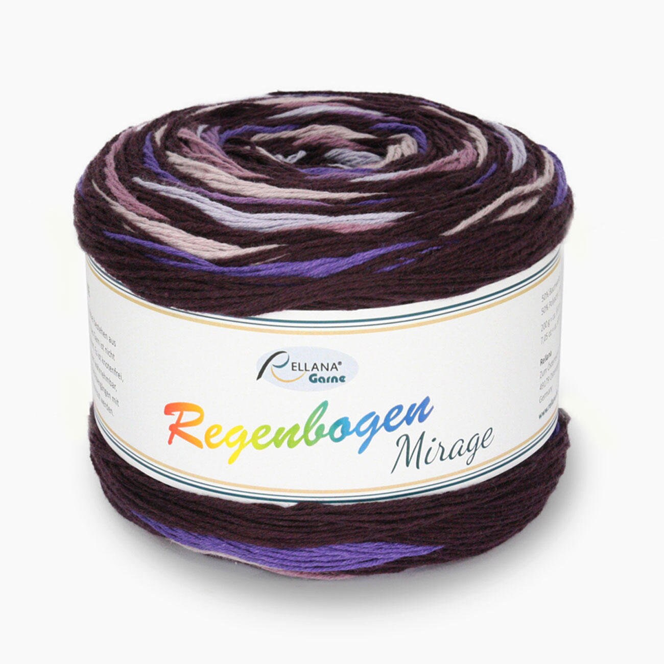 RELLANA Regenbogen Mirage 200g/800m Baumwolle Polyacryl Bobbel Farbverlaufsgarn