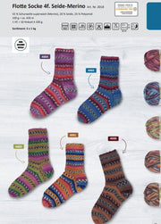 Sockenwolle RELLANA Flotte Socke Merino Seide LL 420m/100g  superwash bunt Muster aus dem Knäuel