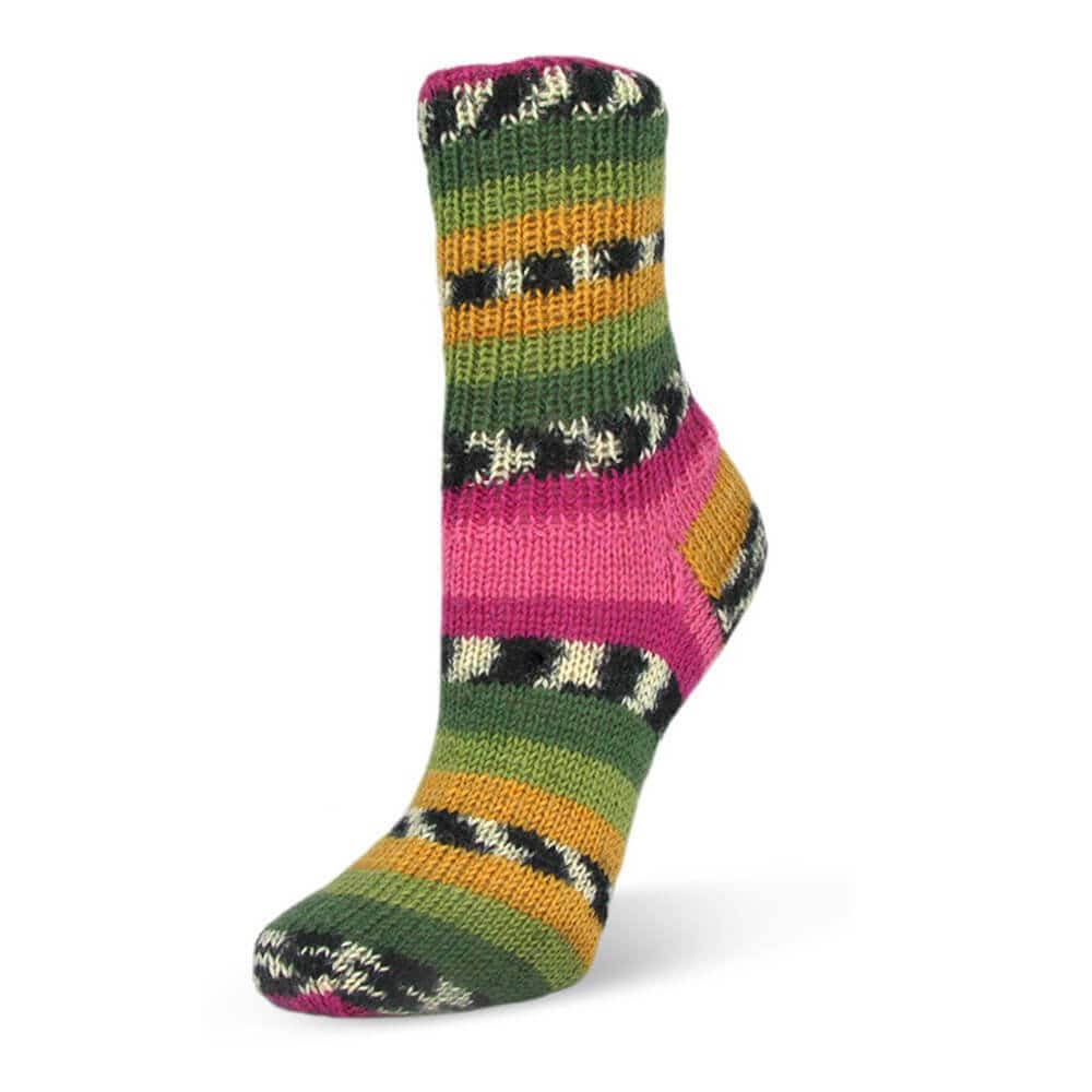 Sockenwolle RELLANA Flotte Socke Merino Seide LL 420m/100g  superwash bunt Muster aus dem Knäuel