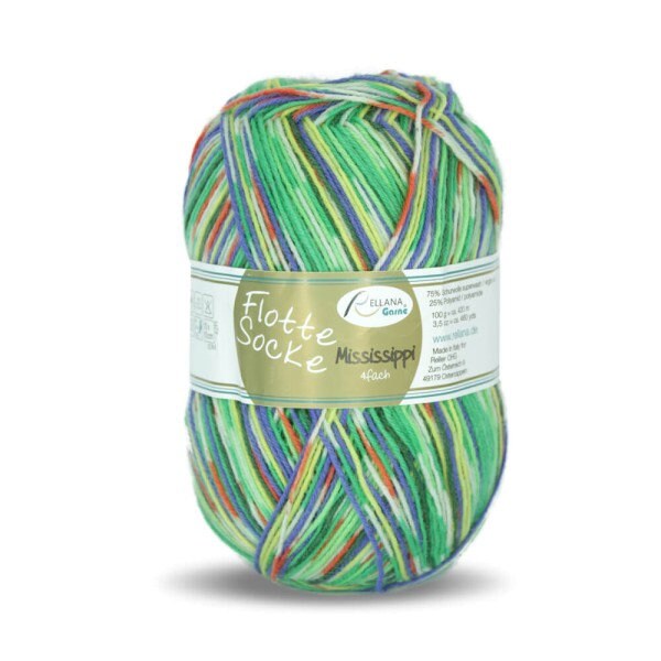 Sockenwolle RELLANA 4-fach Flotte Socke Mississippi LL 420m/100g  superwash mulsingfrei bunt
