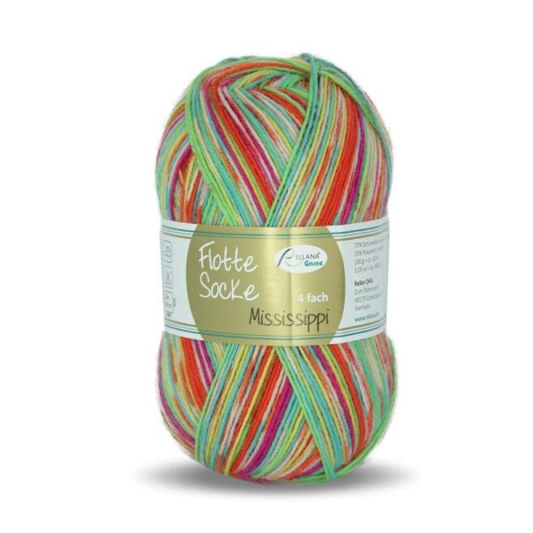 Sockenwolle RELLANA 4-fach Flotte Socke Mississippi LL 420m/100g  superwash mulsingfrei bunt