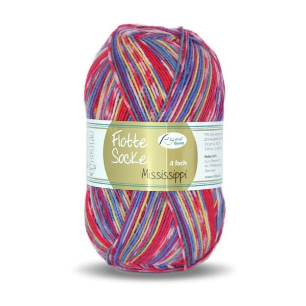 Sockenwolle RELLANA 4-fach Flotte Socke Mississippi LL 420m/100g  superwash mulsingfrei bunt