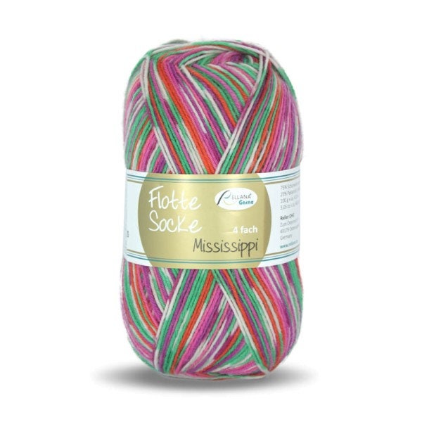 Sockenwolle RELLANA 4-fach Flotte Socke Mississippi LL 420m/100g  superwash mulsingfrei bunt