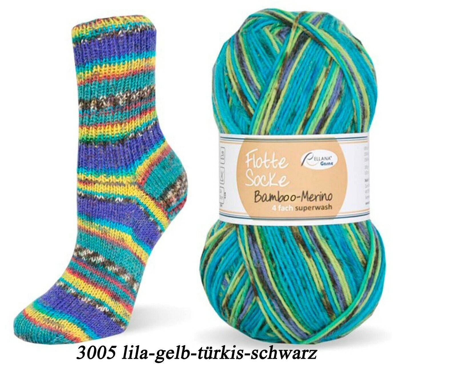 Sockenwolle RELLANA Flotte Socke Bambus Merino Schurwolle LL 420m/100g superwash bunt Muster