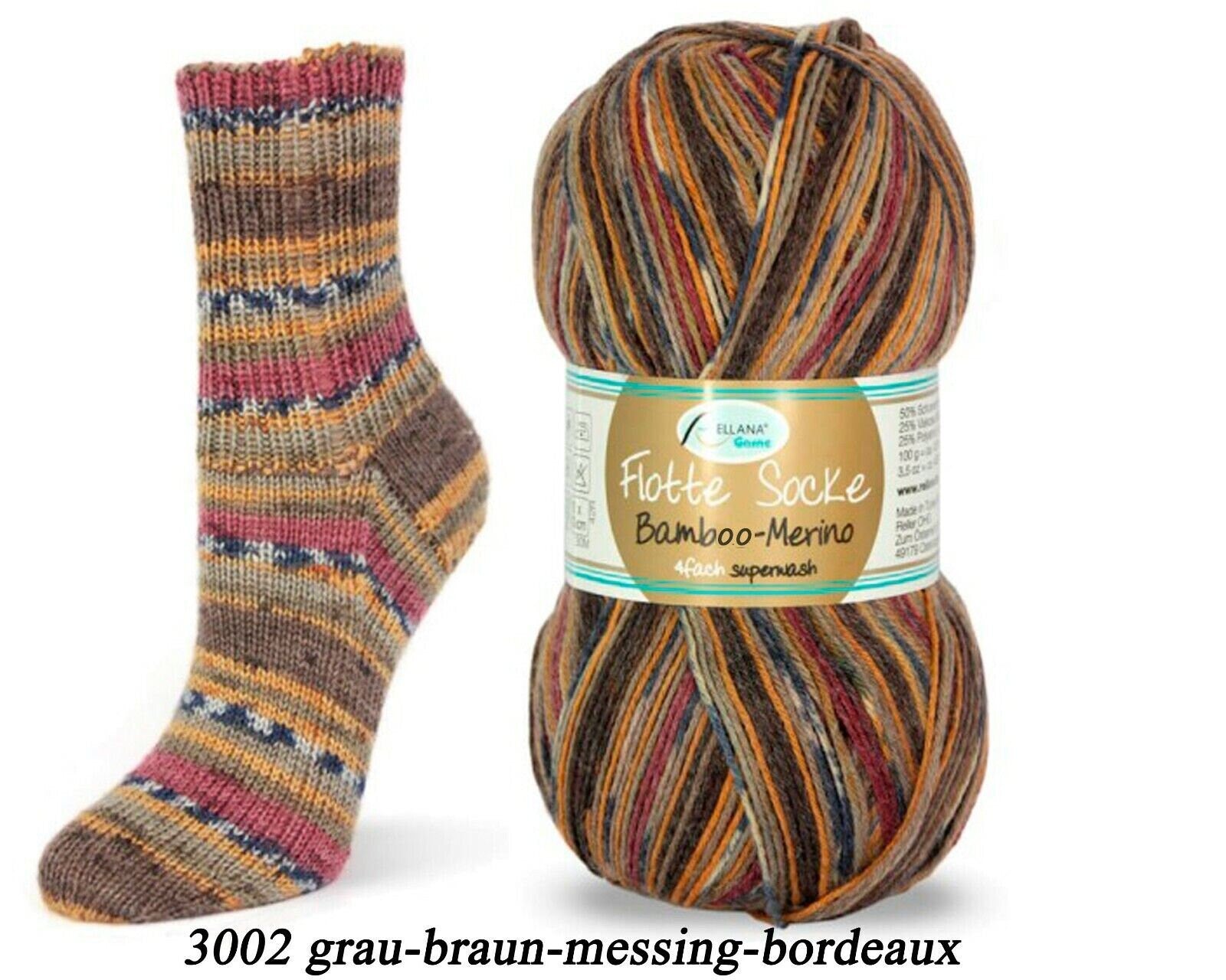 Sockenwolle RELLANA Flotte Socke Bambus Merino Schurwolle LL 420m/100g superwash bunt Muster